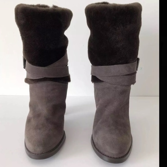 STUART WEITZMAN FURSTUP SLATE GRAY SUEDE BOOTIES - Picture 5 of 8